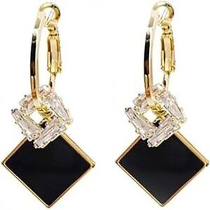 Black-01 Gold Lightweight Statement Dangle Hypoallergic Earrings For Women